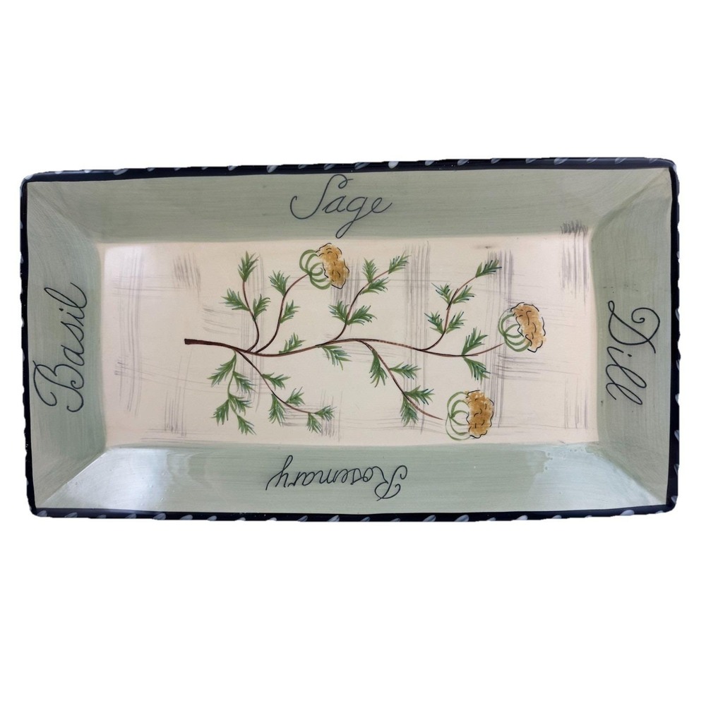 Certified International Herb Platter Basil Sage Dill Rosemary Green Yellow 18.5"